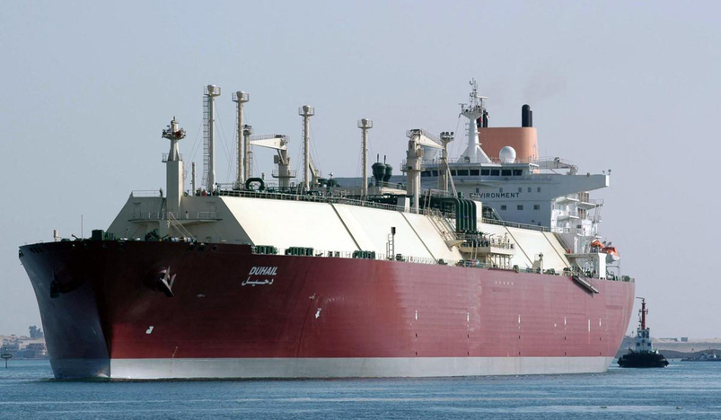 Qatari liquefied natural gas carrier Duhail passes through the Suez Canal